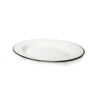 33.5cm Cream Enamel Oval Plate with Black Trim - BESPOKE77