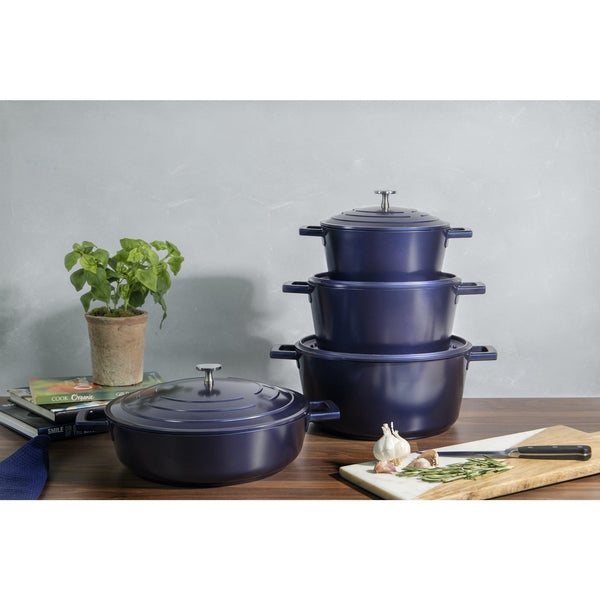 Metallic Blue Casserole Dish With Lid - Shallow 4 Litre - BESPOKE77